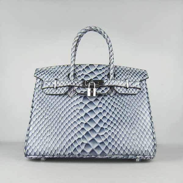 Replica Hermes Birkin 30CM Fish Veins Leather Bag Blue 6088 On Sale